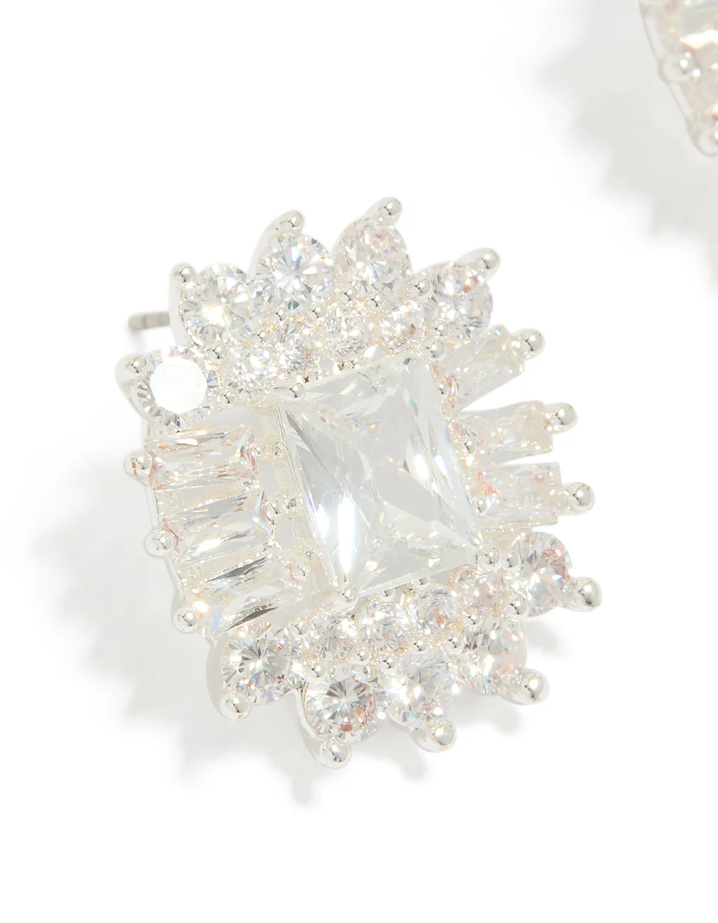 Silver Plated Statement Cubic Zirconia Stud Earrings - Image 2