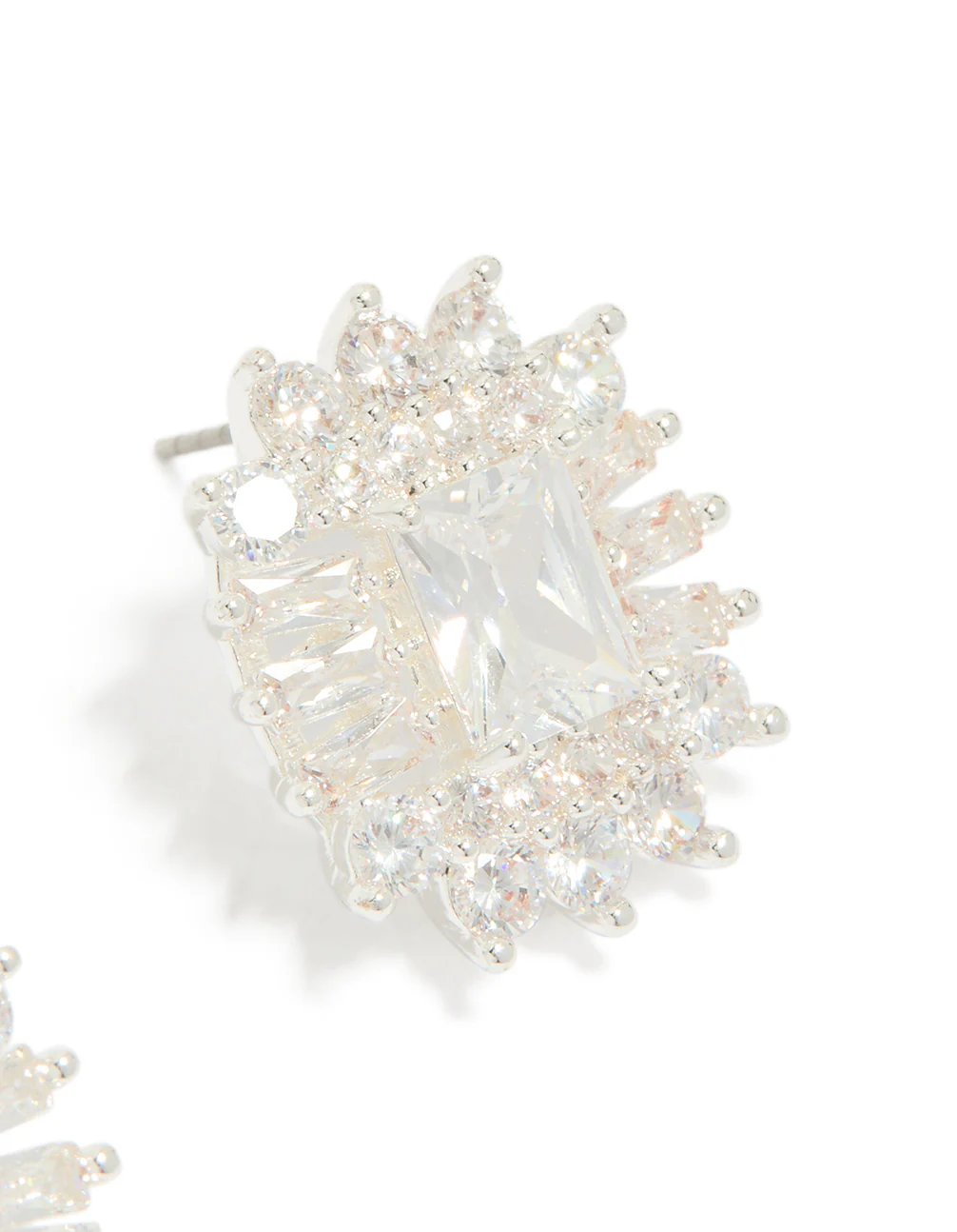 Silver Plated Statement Cubic Zirconia Stud Earrings - Image 3