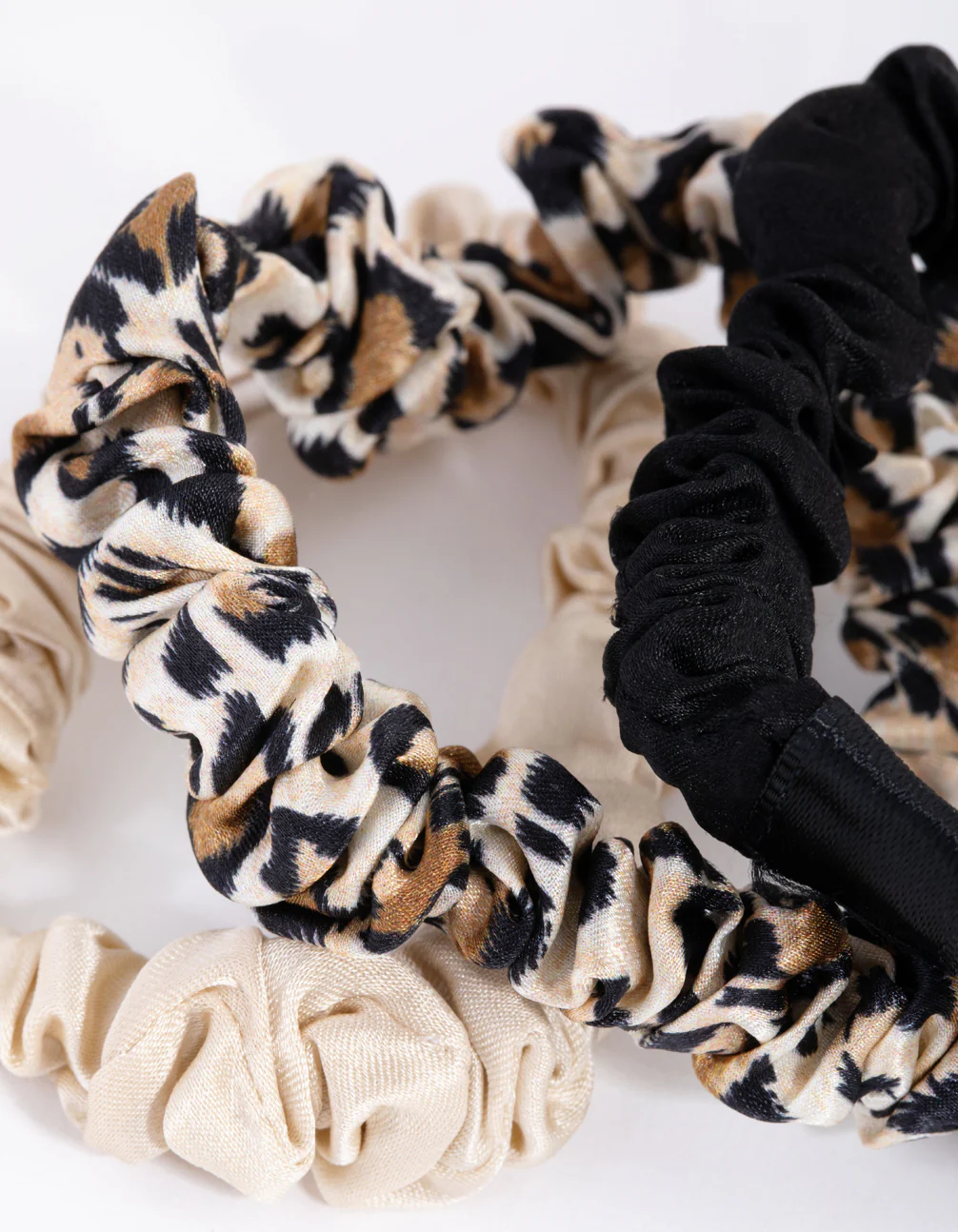Black & Leopard Miniture Silk Scrunchie Pack - Image 2