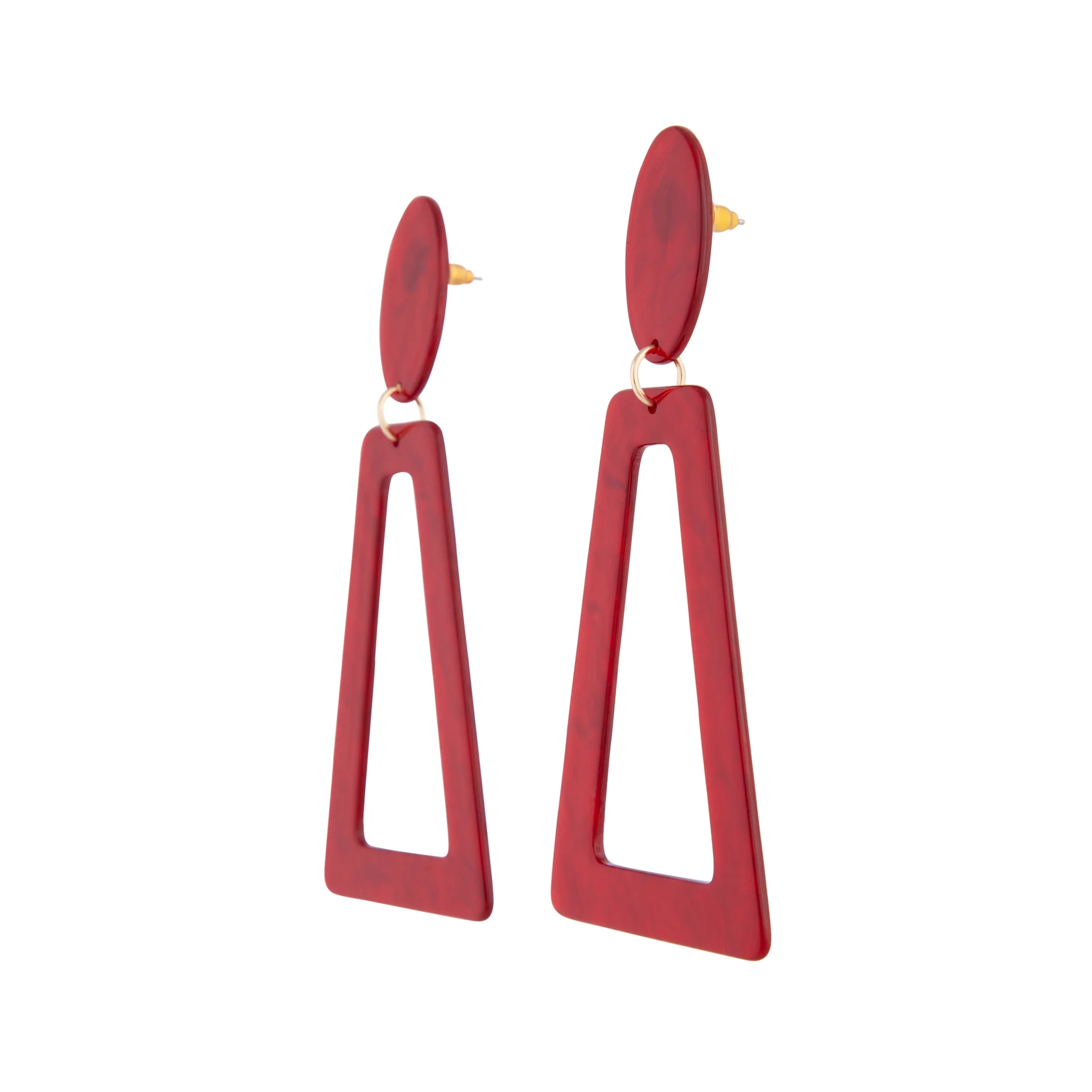 Deep Red Acrylic Oval Top Earrings - Image 2