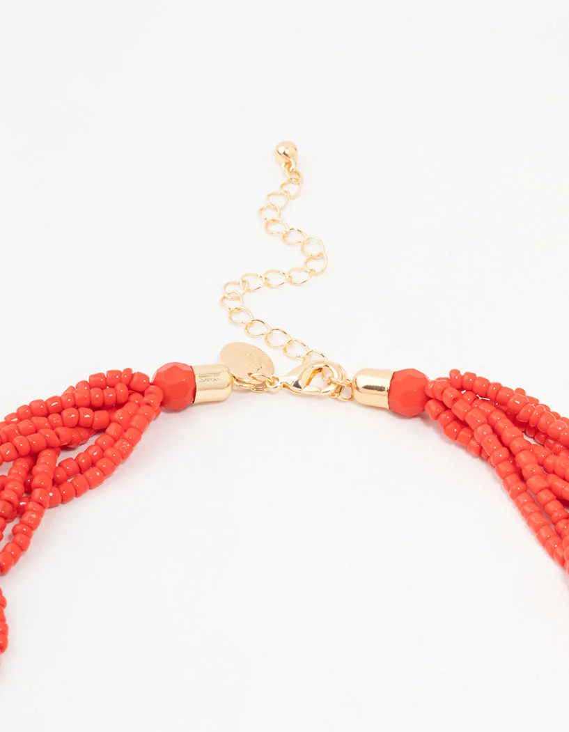 Red Beaded Twisted Layered Necklace - Image 3