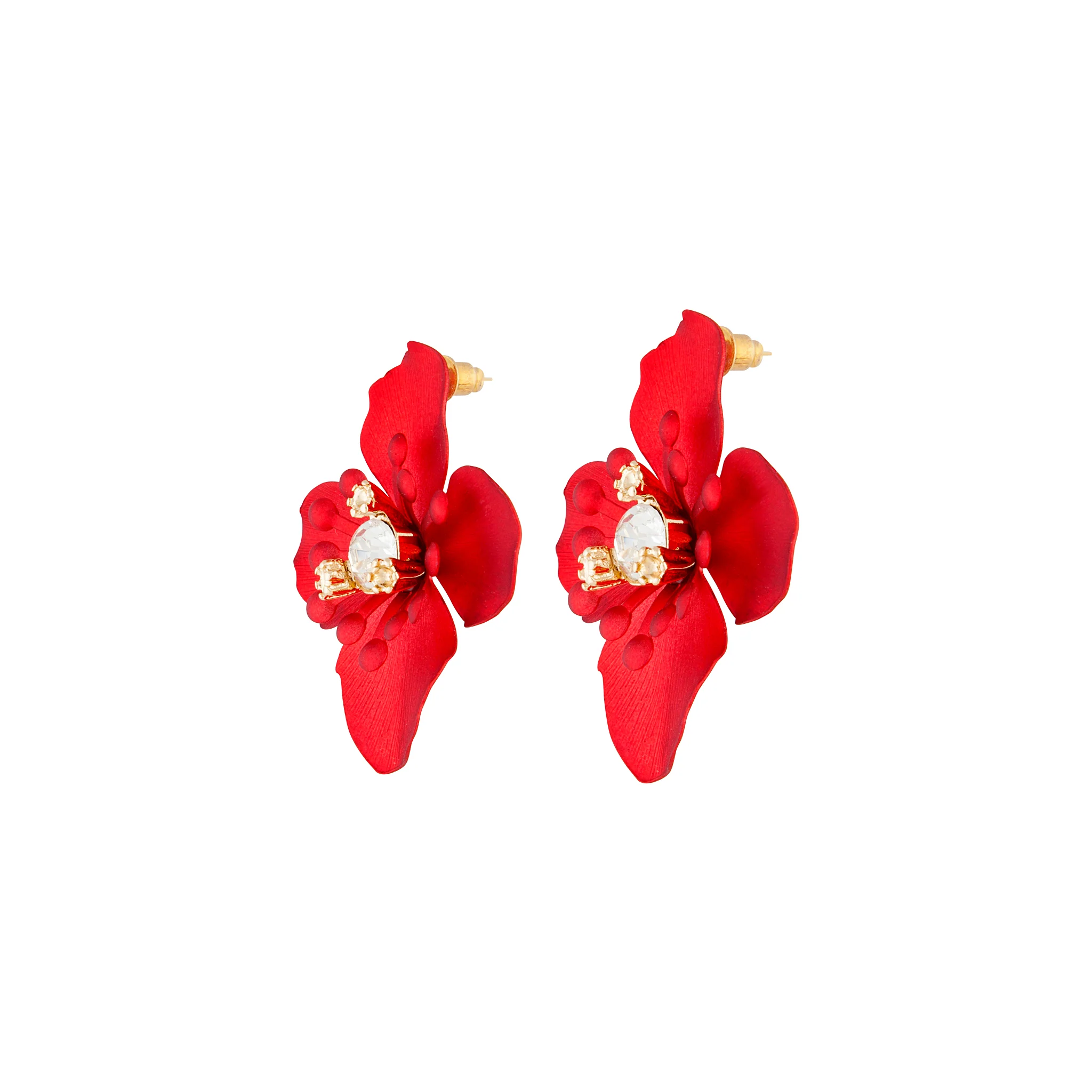 Red Dainty Detailed Petal Stud - Image 2