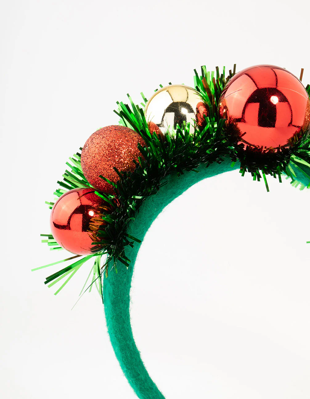 Red Green & Gold Bauble Tinsel Headband - Image 2