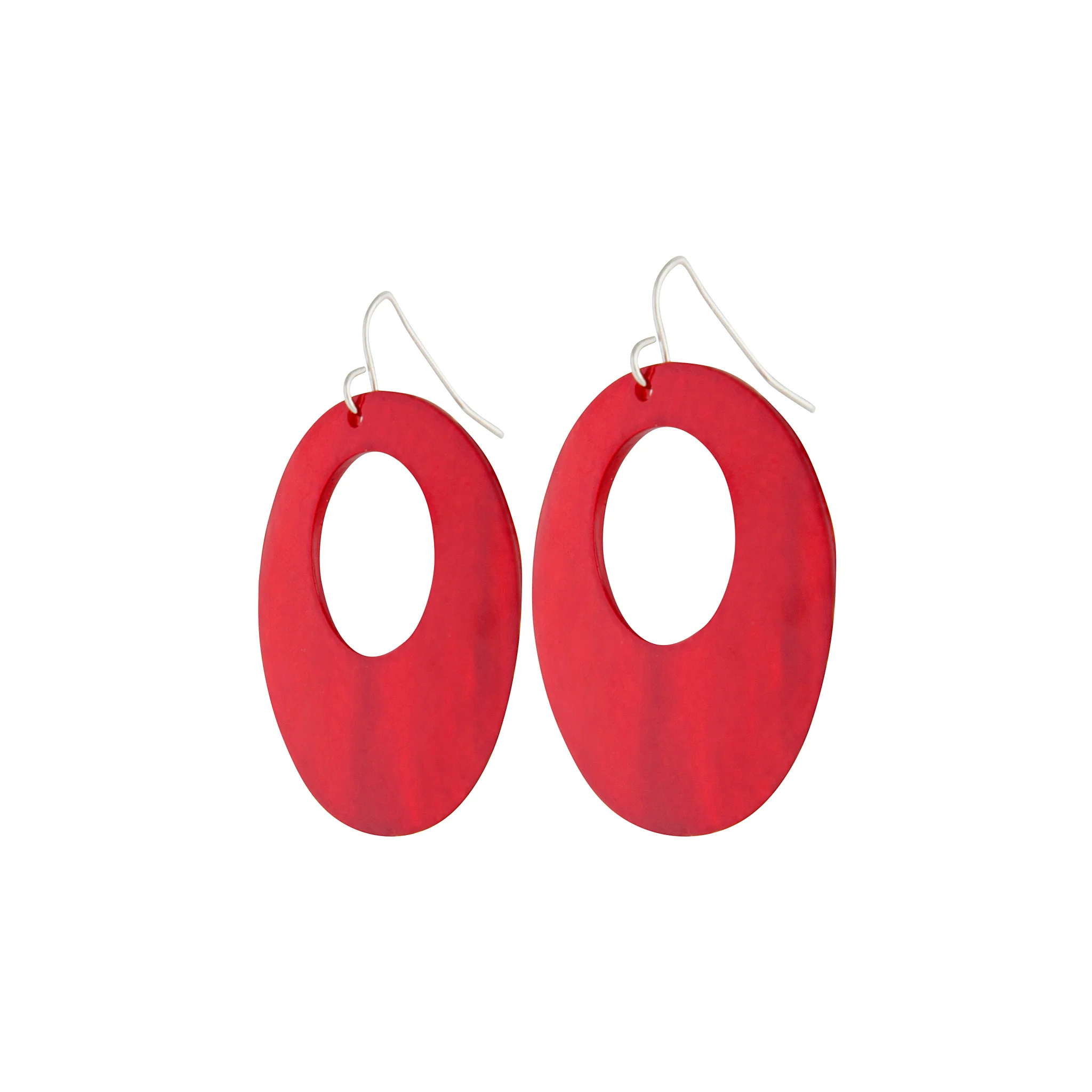 Red Round Polished Shell Earrings - Image 2