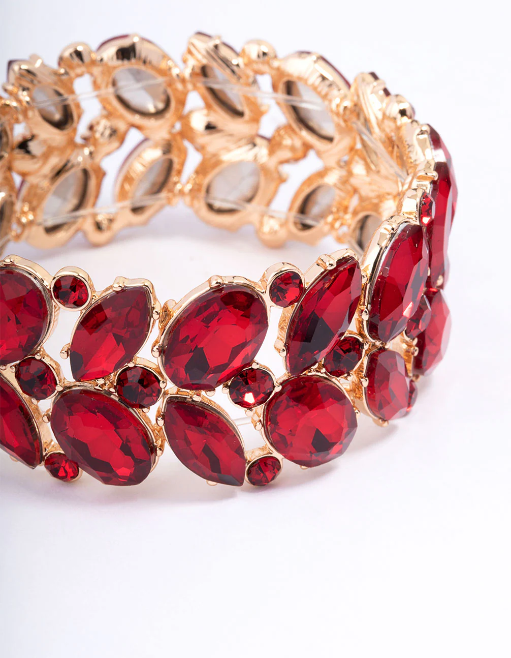 Red Adjustable Multi Stone Stretch Bracelet - Image 2