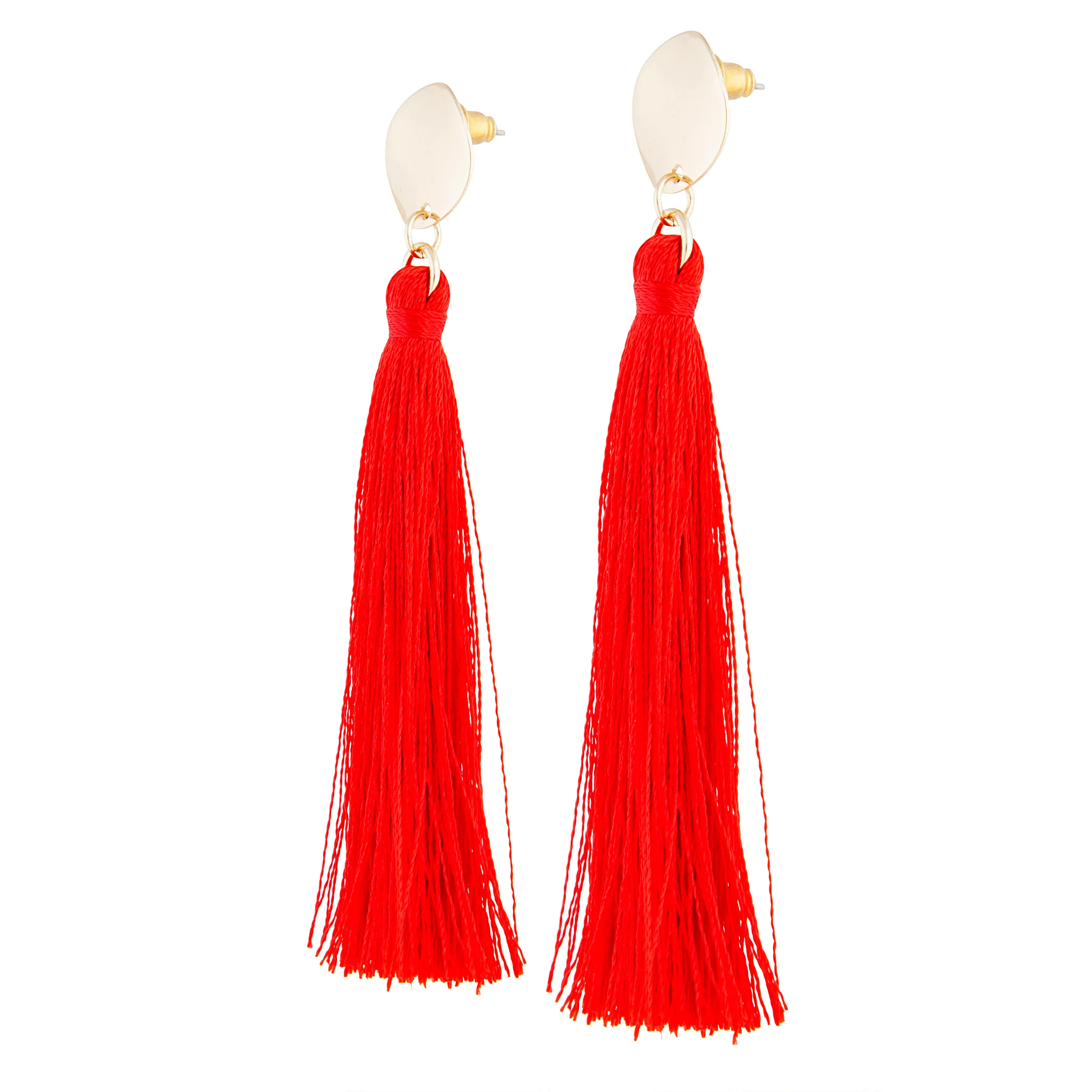 Red Gold Tassel Drop Disc Stud Earrings - Image 3