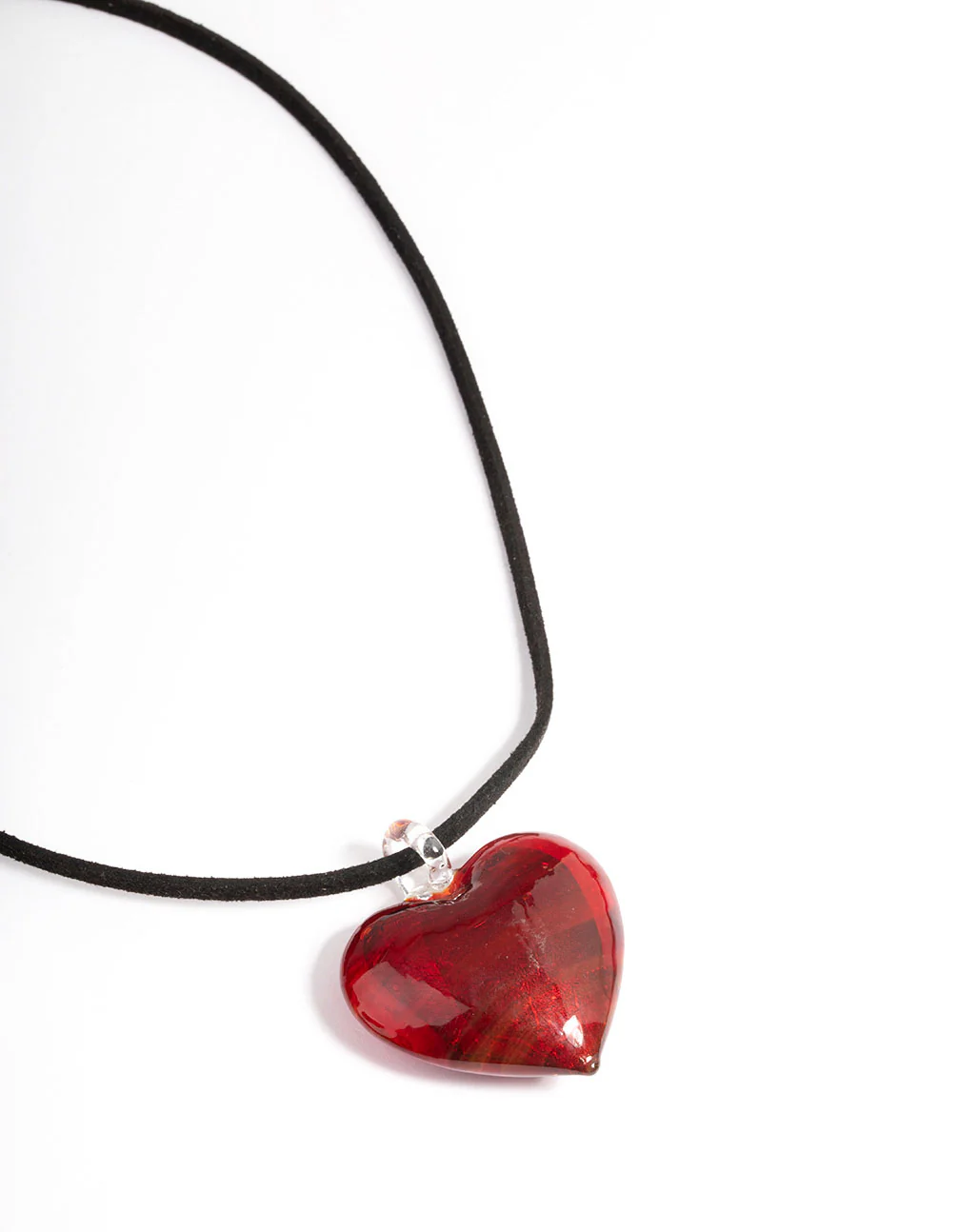 Large Red Puffy Heart Suede Cord Necklace - Image 2