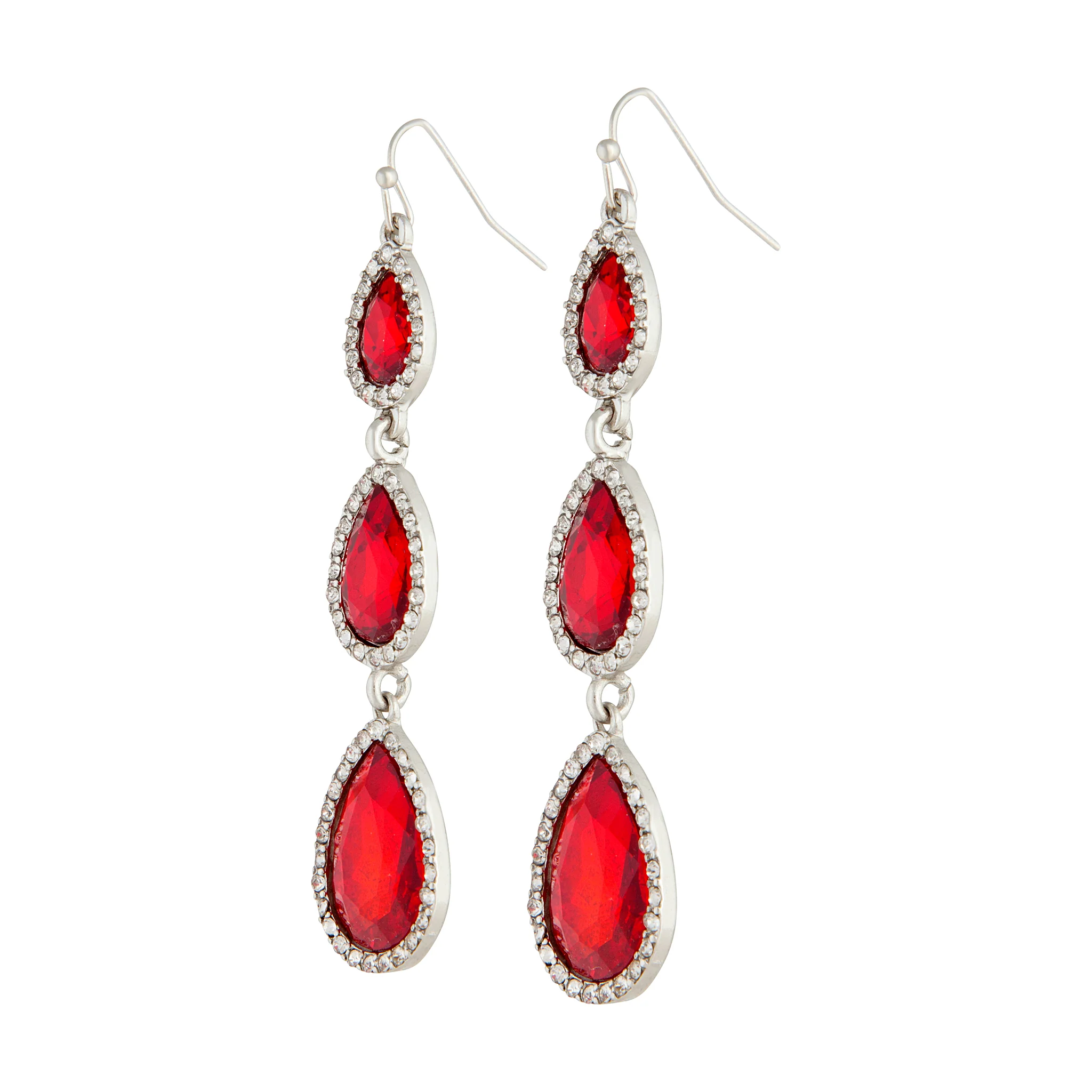 Red Teardrop Diamante Drop Earring - Image 2