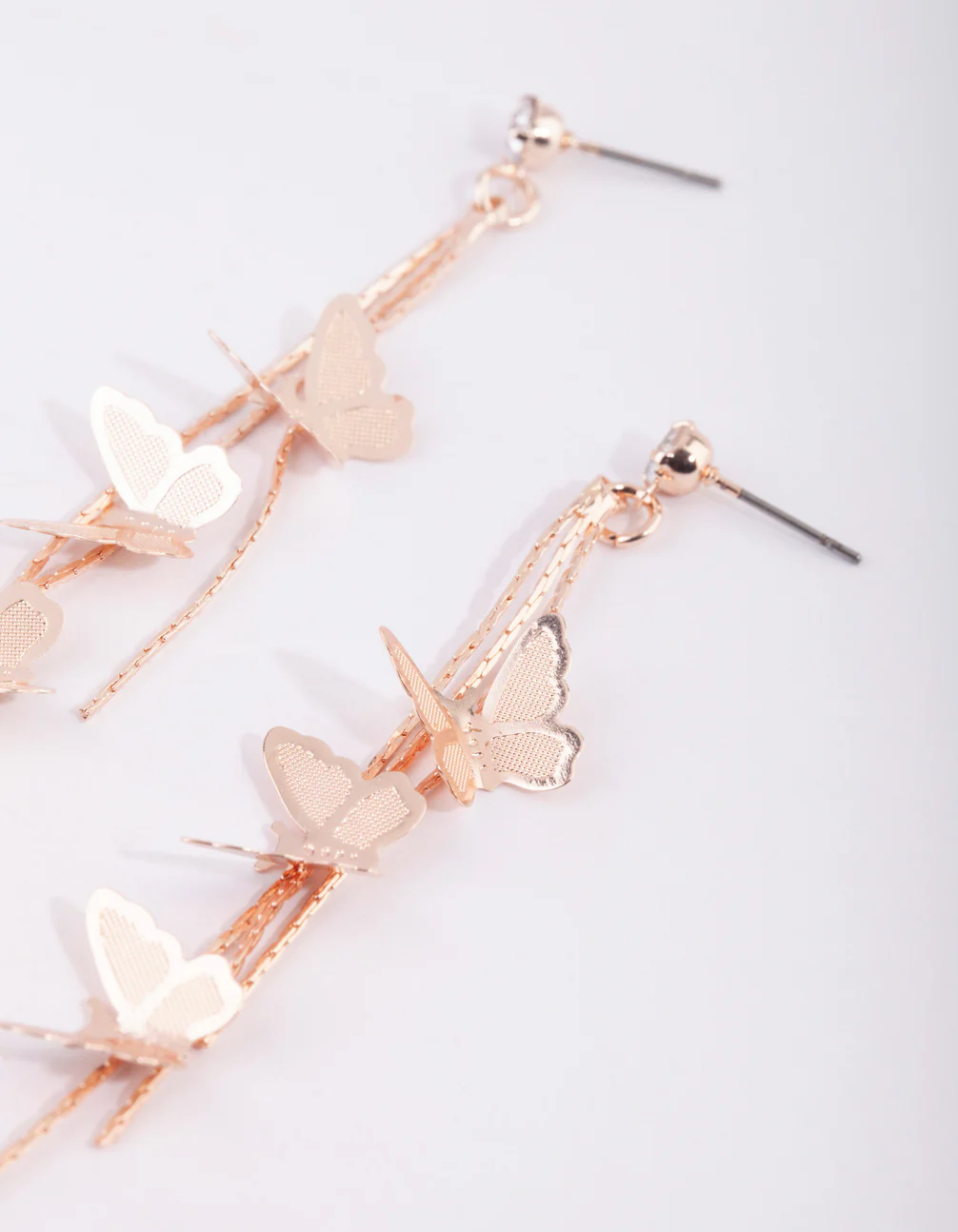 Rose Gold Butterfly Drop Earrings - Image 3