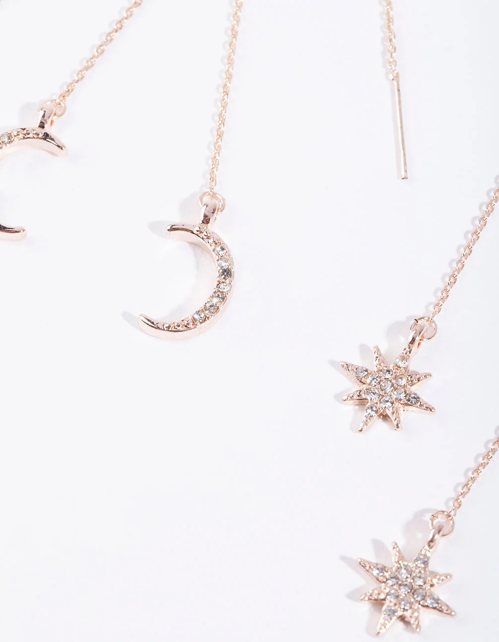 Rose Gold Star Moon Chain Earrings - Image 2