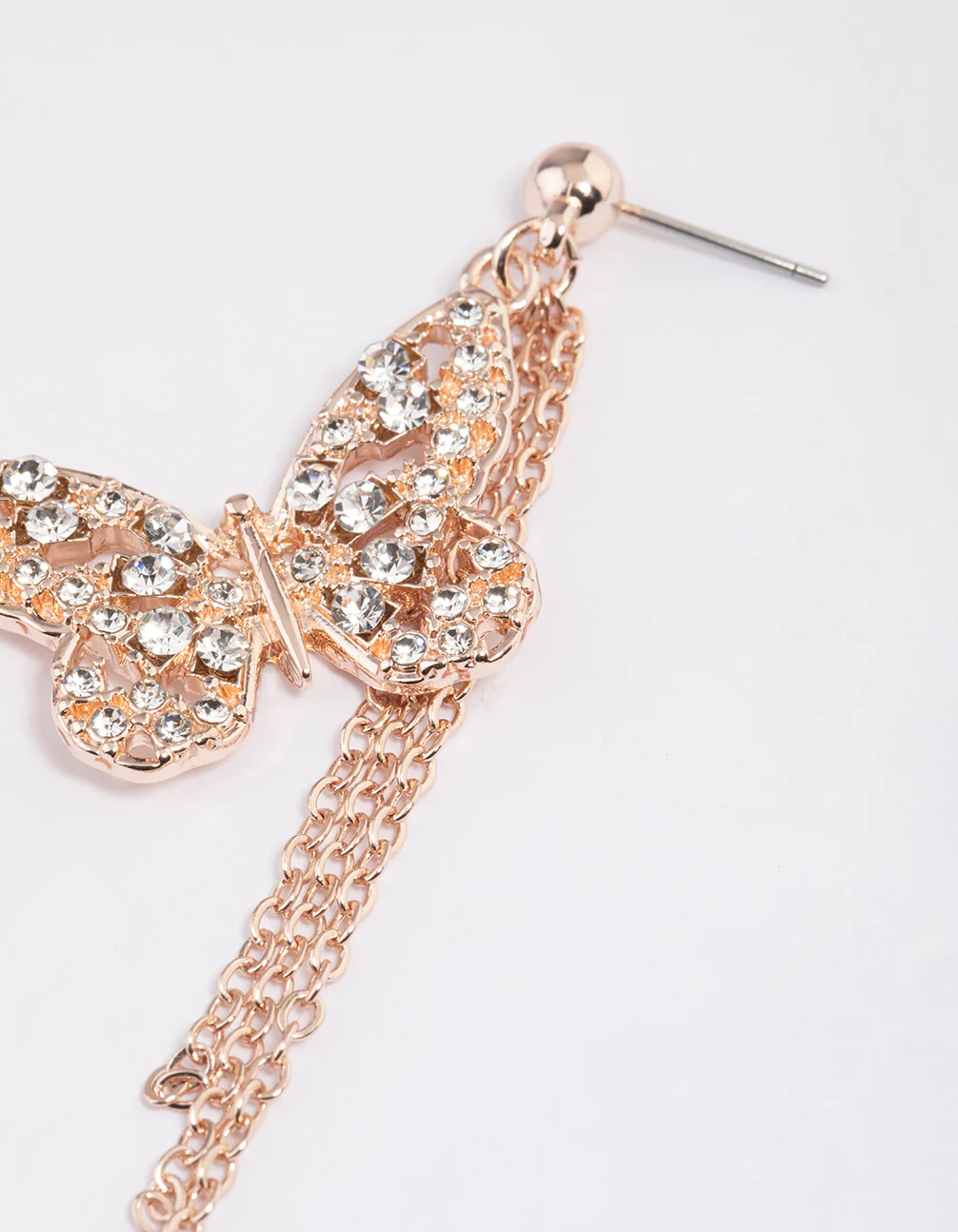 Rose Gold Butterfly Tassel Drop Earrings - Image 3