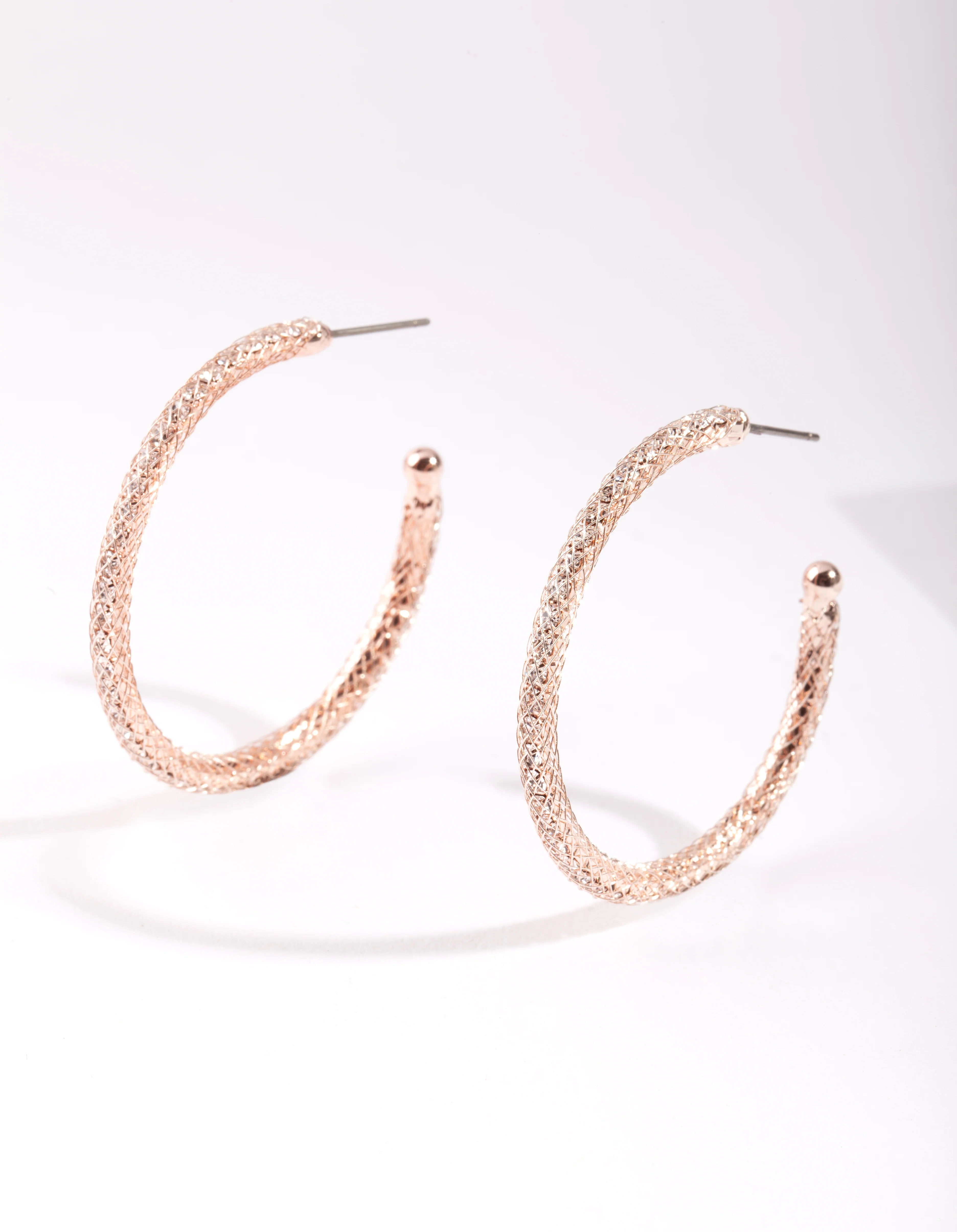 Rose Gold Diamante Mesh Hoop Earrings - Image 2