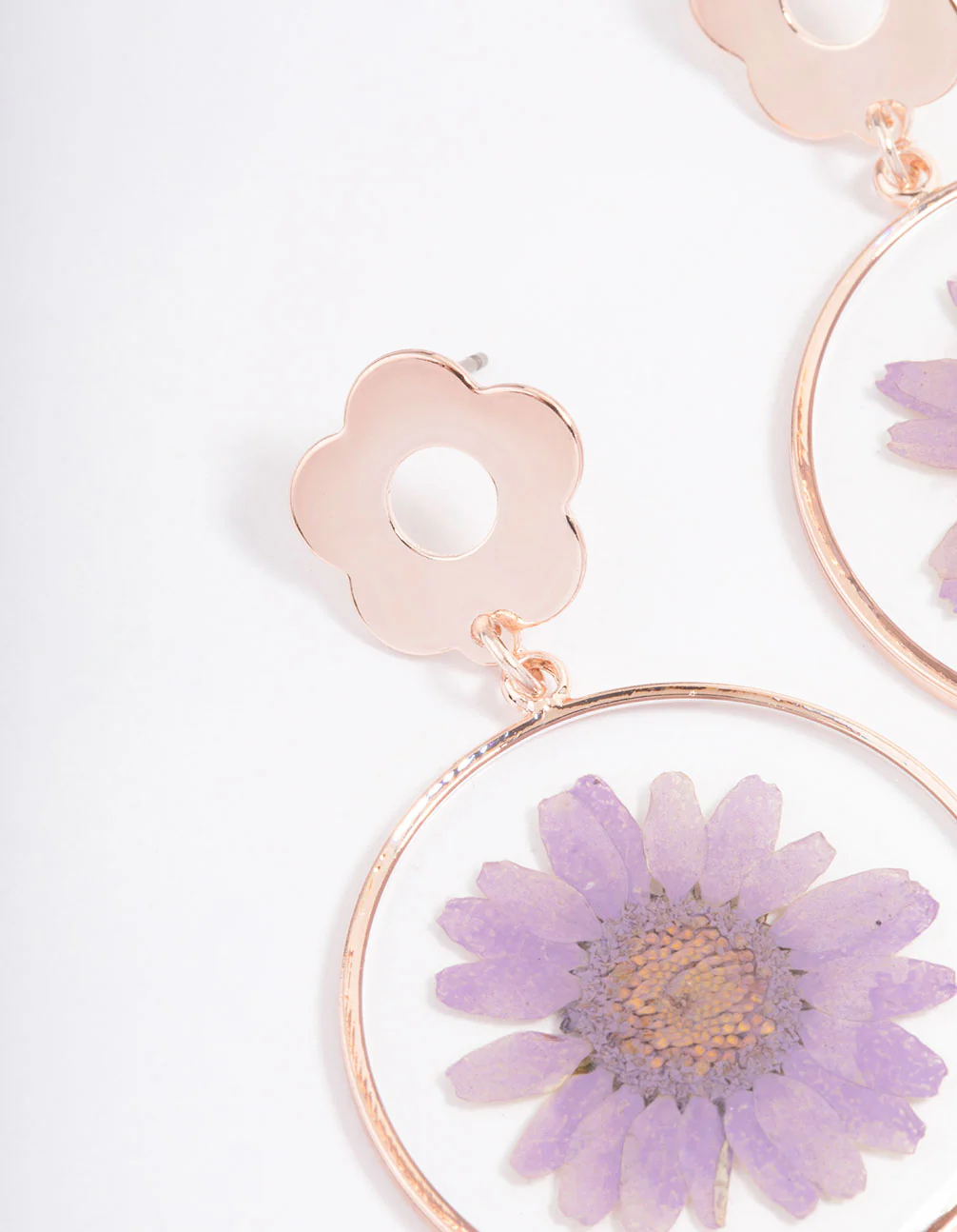 Rose Gold Floating Flower Drop Earrings - Image 2