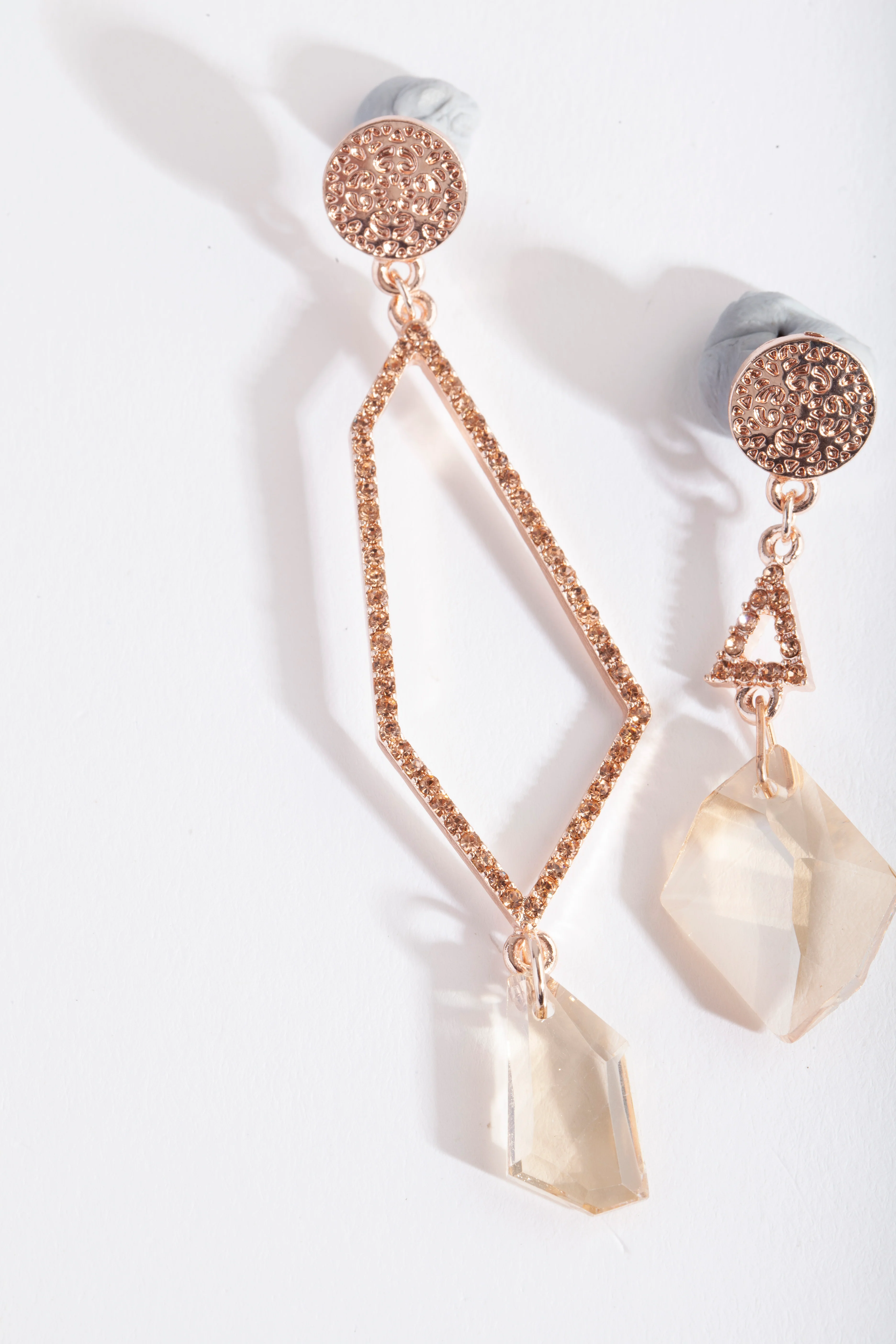 Rose Gold Asymmetric Diamante Drop Earrings - Image 2