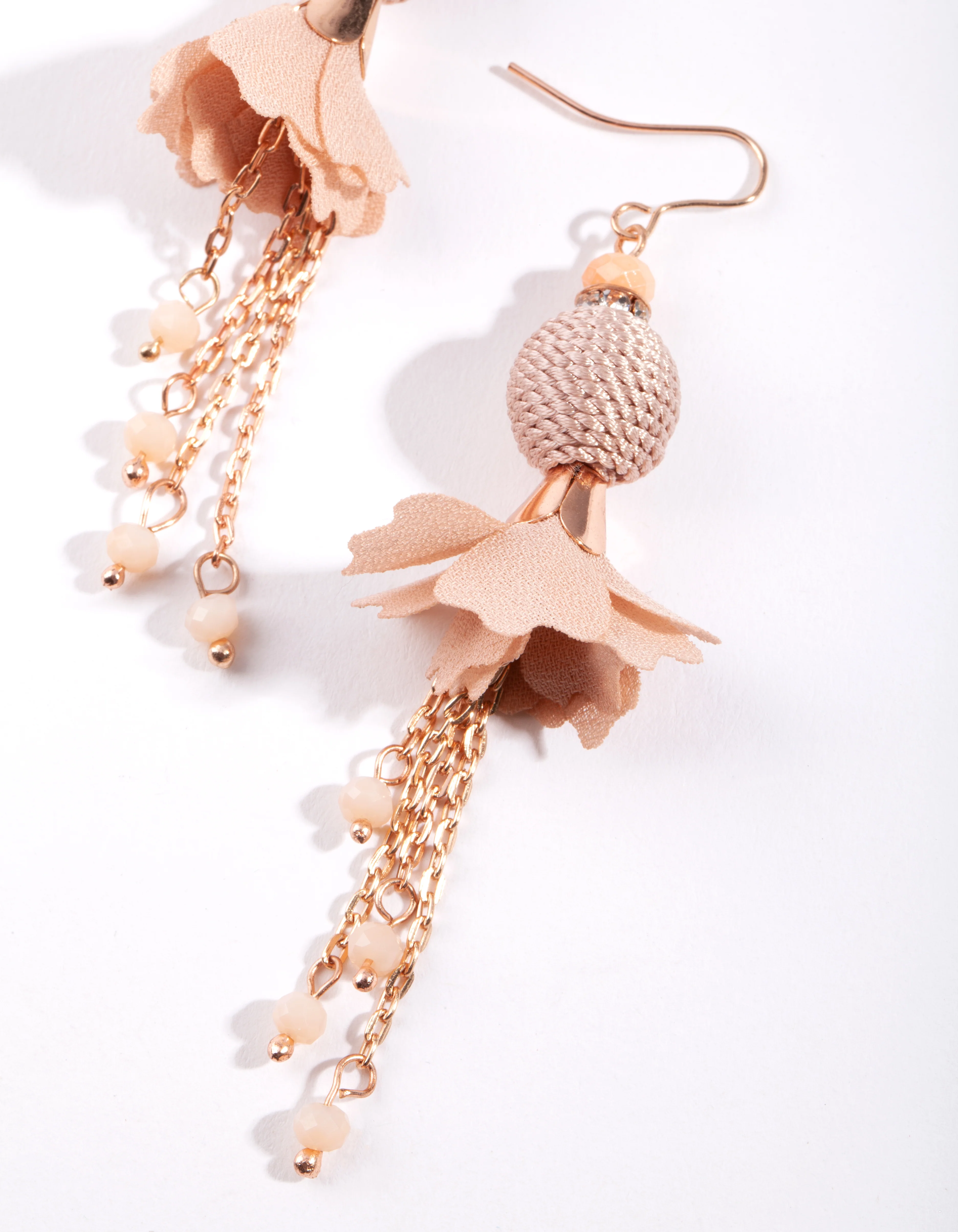 Rose Gold Floral Tassel Drop Earrings - Image 2