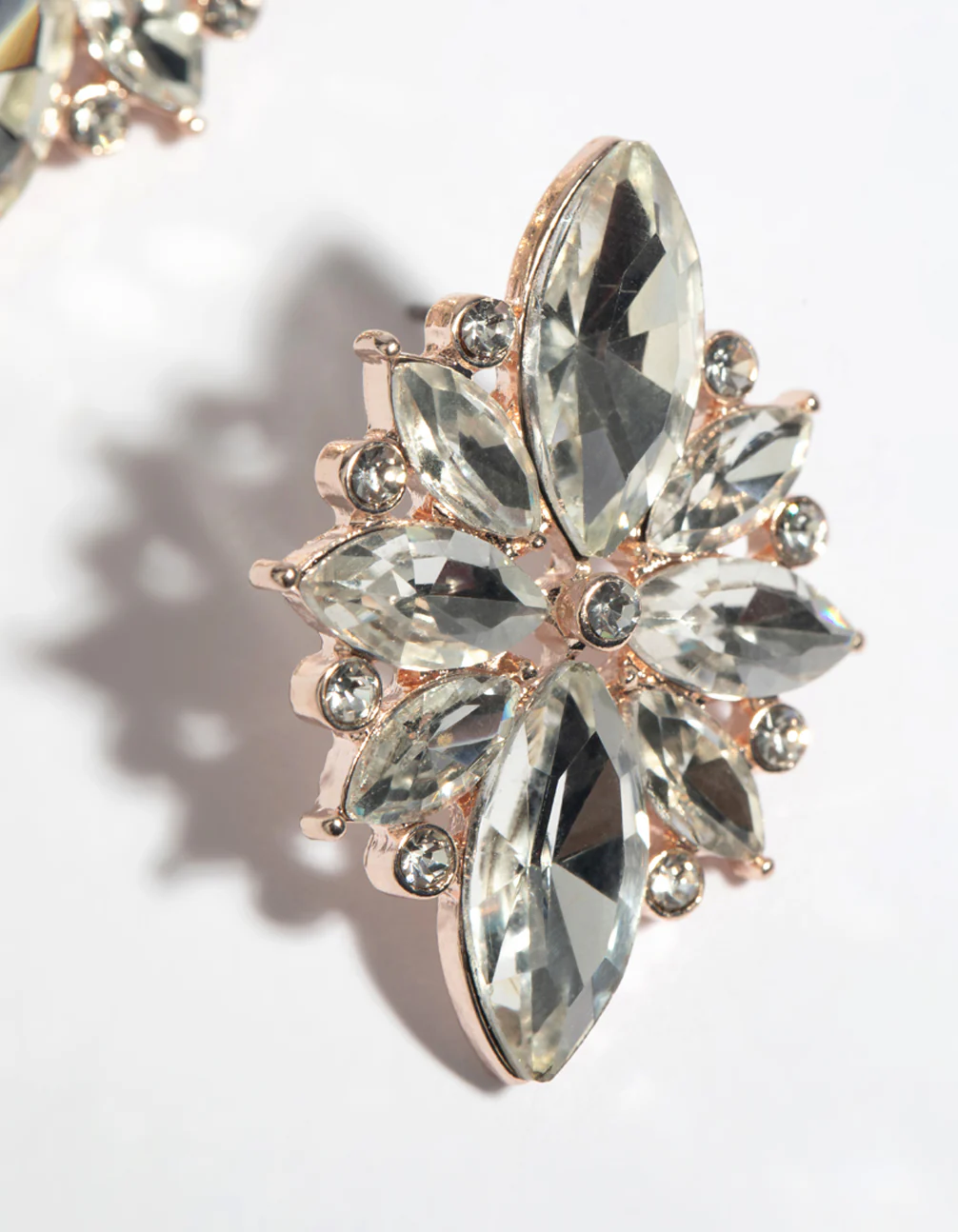 Rose Gold Navette Diamante Stud Earrings - Image 5