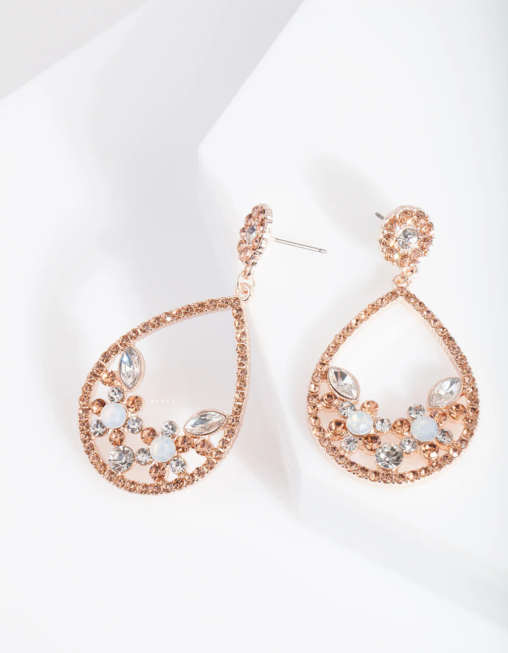 Rose Gold Diamante Flower Cluster Earrings