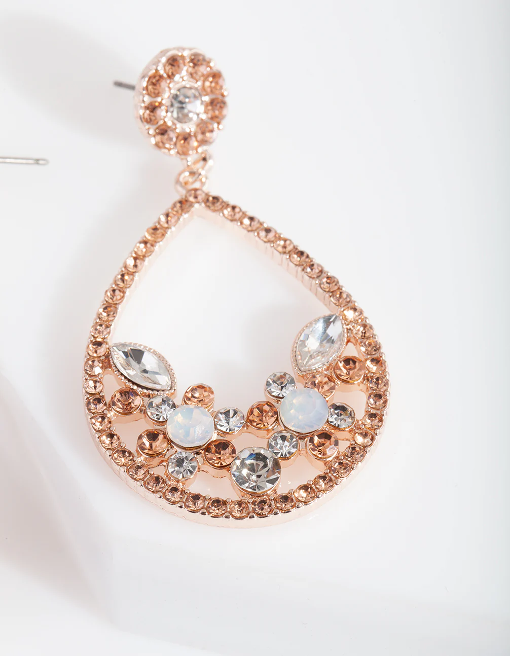 Rose Gold Diamante Flower Cluster Earrings - Image 2