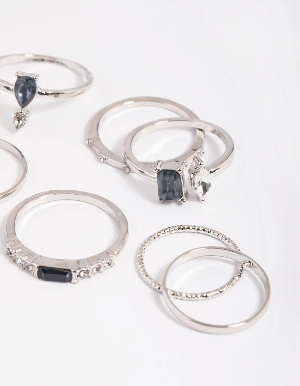 Silver Blue Stone Mixed Ring Stack Pack - Image 2