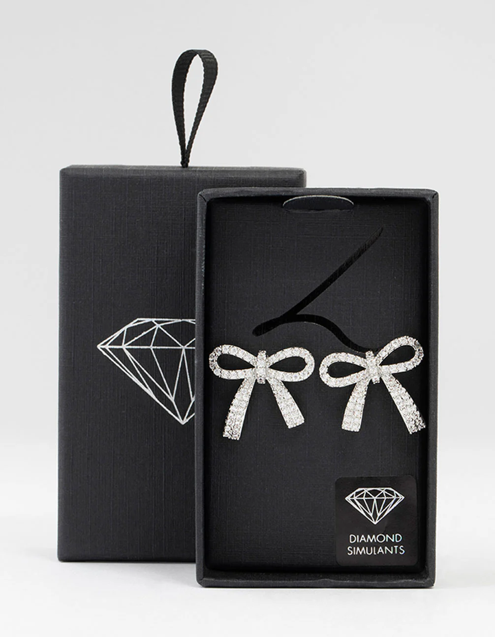 Silver Cubic Zirconia Bow Stud Earrings - Image 2
