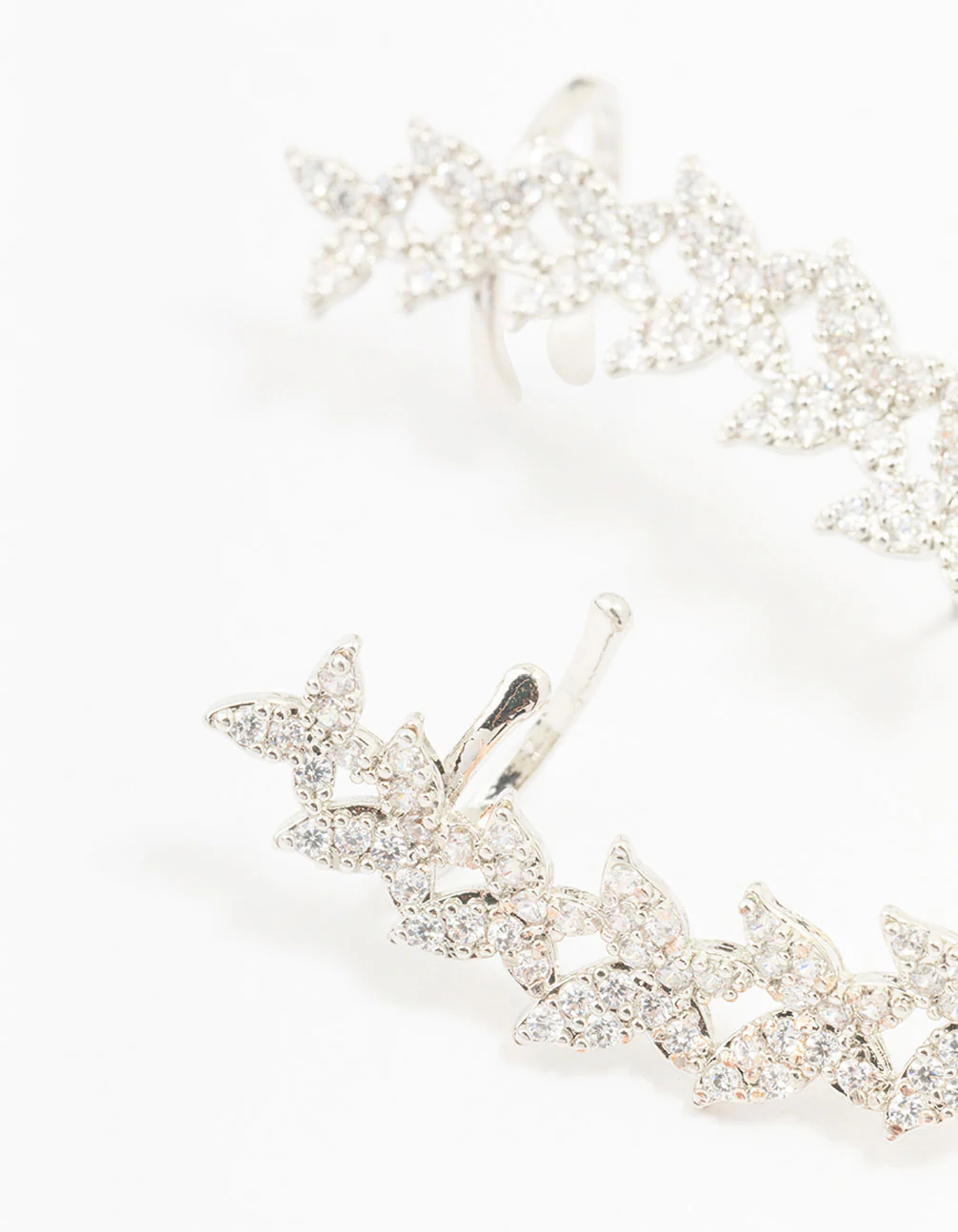 Silver Cubic Zirconia Butterfly Cuff Earrings - Image 2