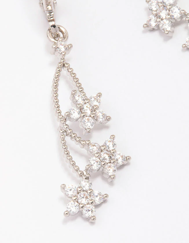 Silver Cubic Zirconia Celestial Hoop Earrings - Image 2