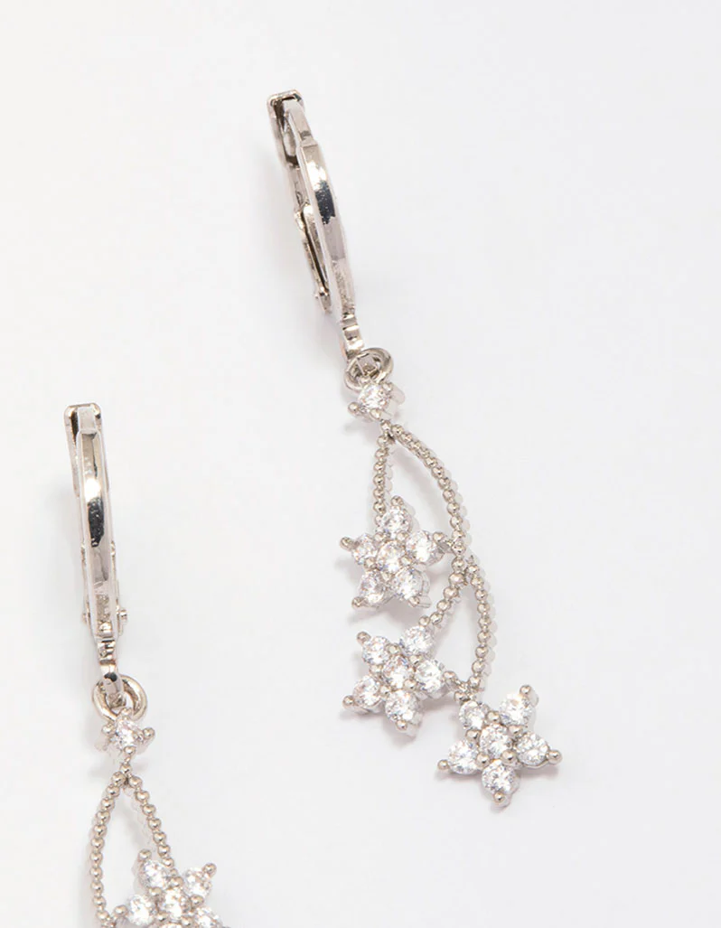 Silver Cubic Zirconia Celestial Hoop Earrings - Image 3