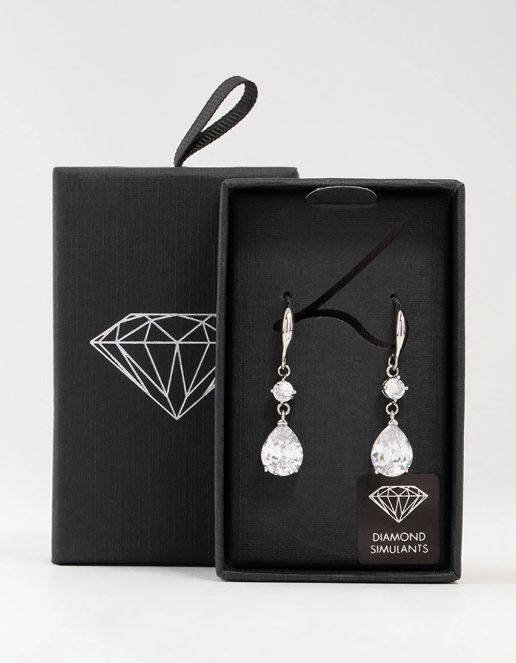 Silver Cubic Zirconia Hook Drop Earrings - Image 3