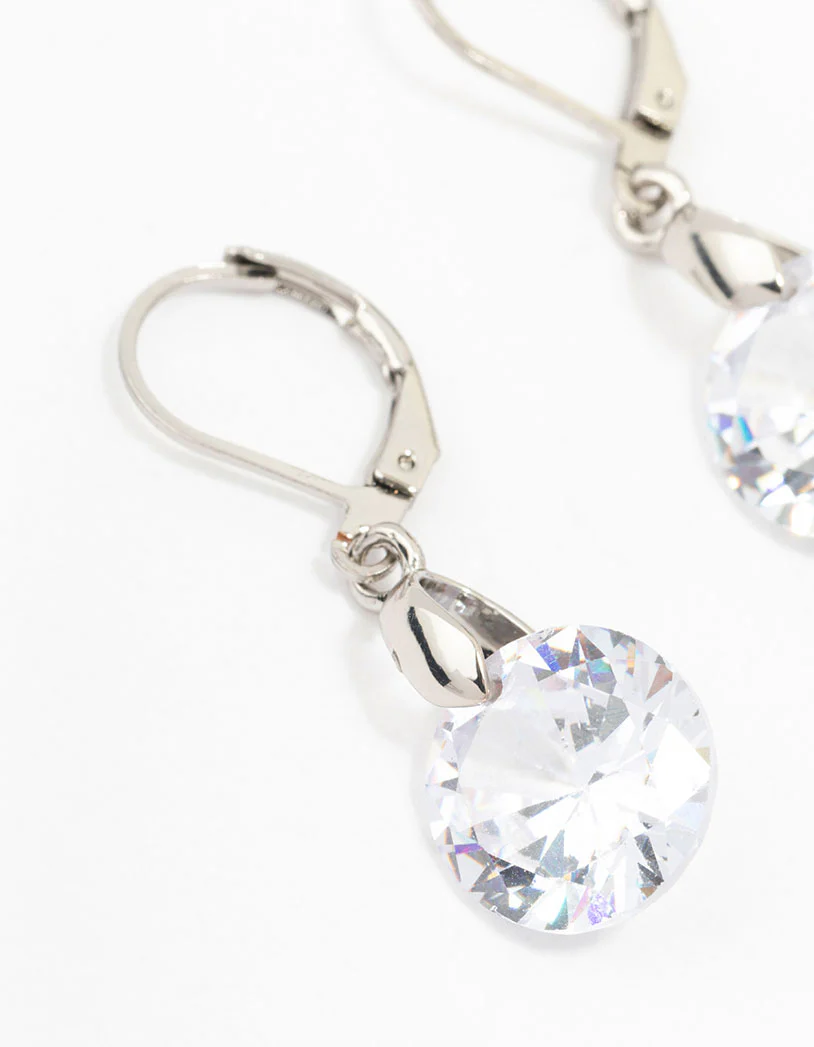 Silver Cubic Zirconia Circle Drop Earrings - Image 2