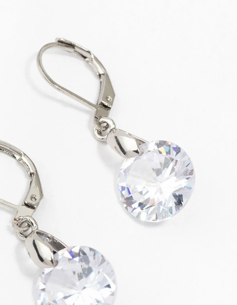 Silver Cubic Zirconia Circle Drop Earrings - Image 3
