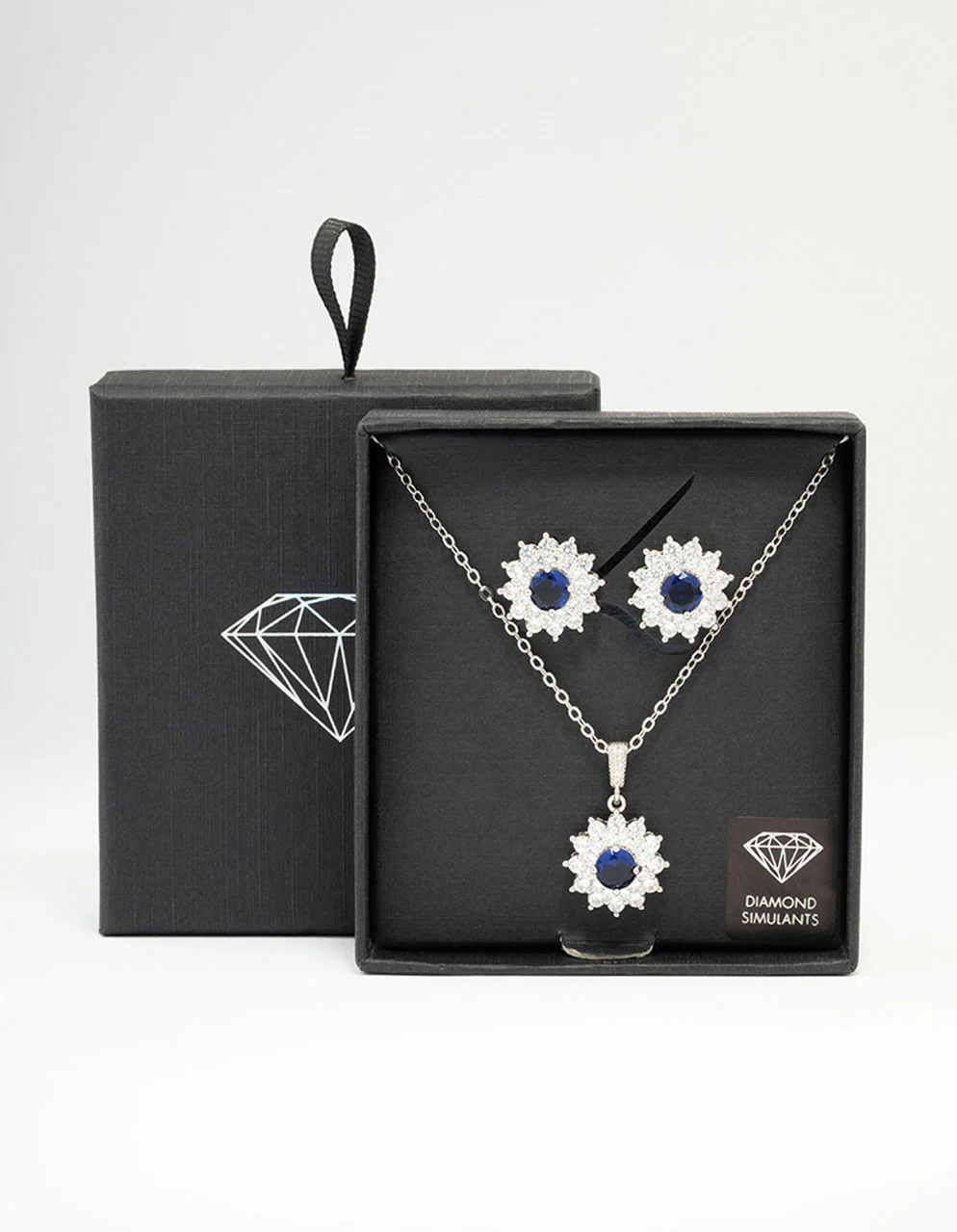 Silver Cubic Zirconia Daisy Sapphire Jewellery Set - Image 3