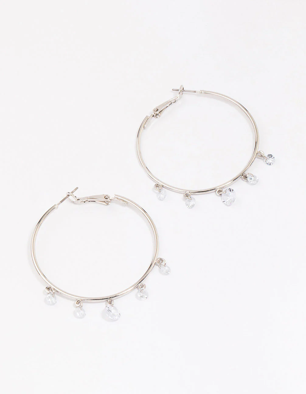Silver Cubic Zirconia Dangle Hoop Earrings