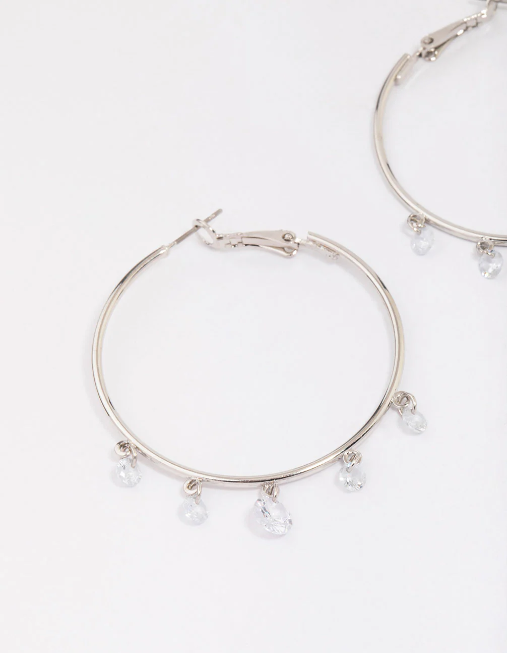 Silver Cubic Zirconia Dangle Hoop Earrings - Image 2