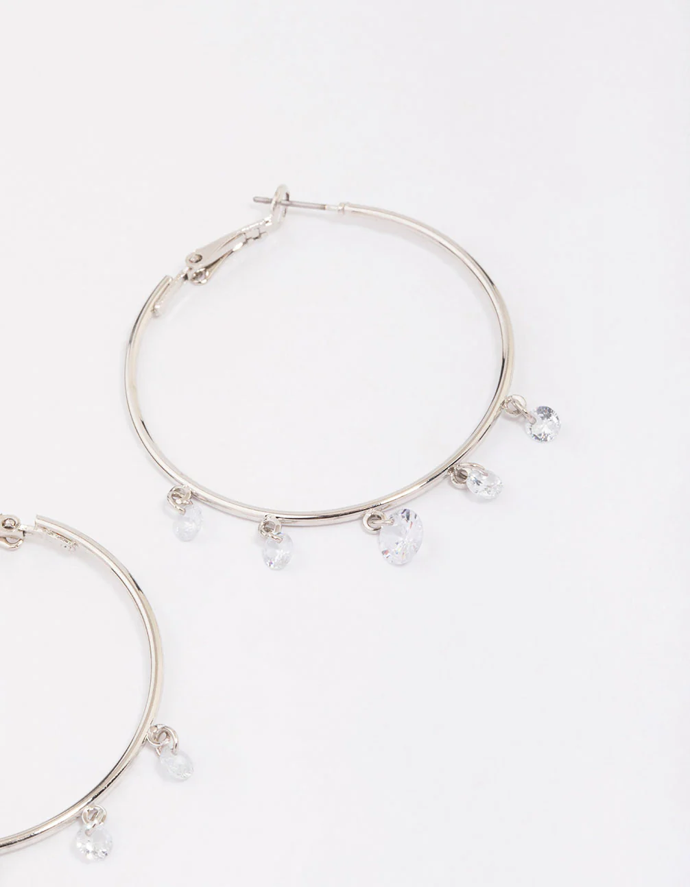 Silver Cubic Zirconia Dangle Hoop Earrings - Image 3