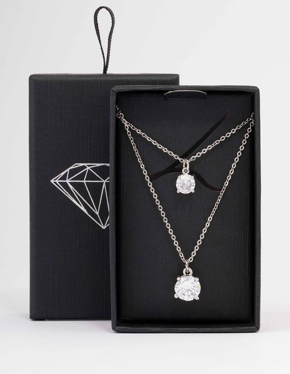 Silver Cubic Zirconia Layered Solitaire Necklace - Image 3
