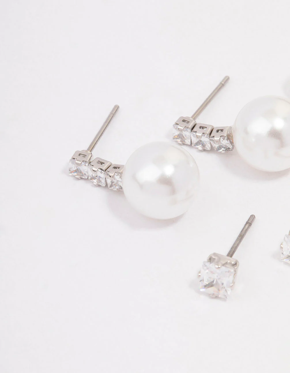Silver Cubic Zirconia & Pearl Stud Earring 3-Pack - Image 2