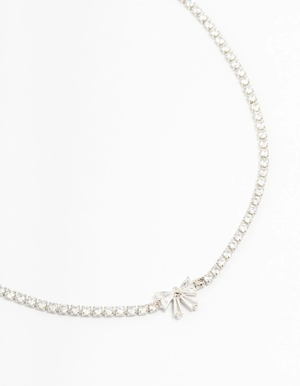 Silver Cubic Zirconia Round Stone & Bow Necklace