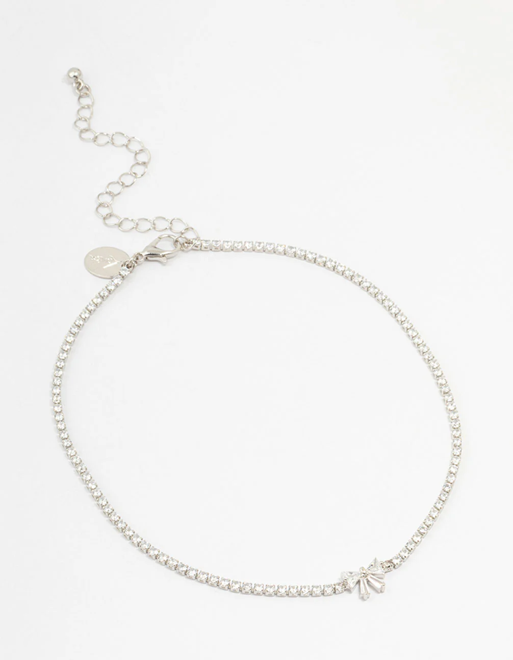 Silver Cubic Zirconia Round Stone & Bow Necklace - Image 2