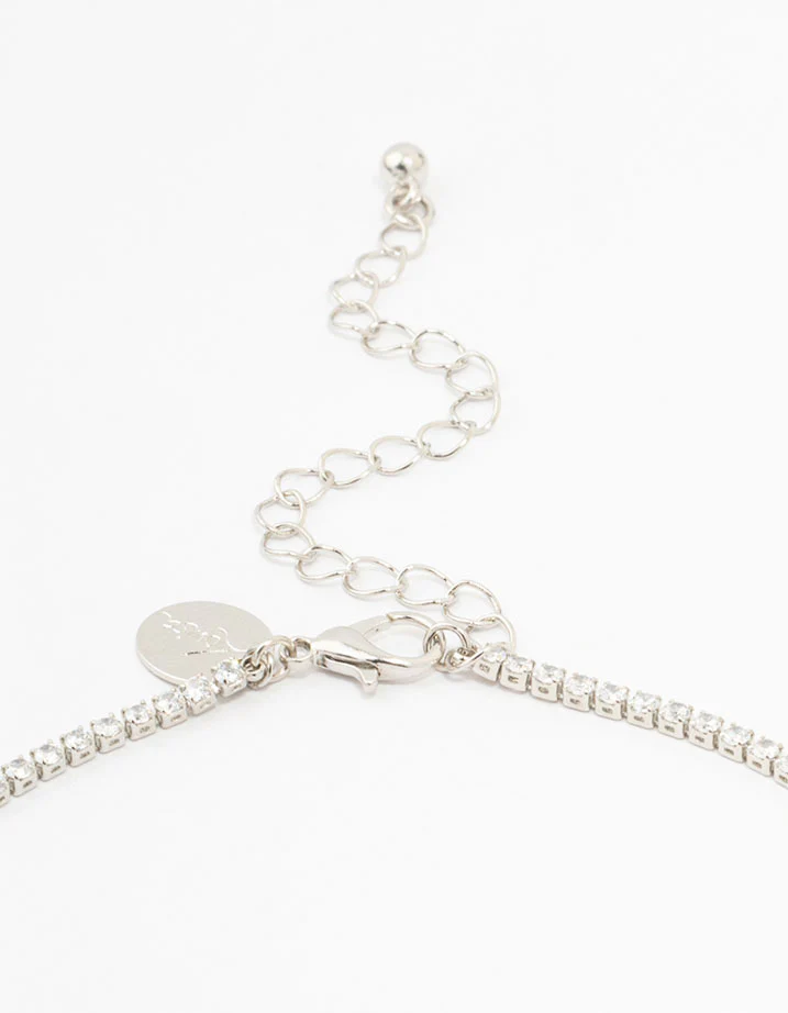 Silver Cubic Zirconia Round Stone & Bow Necklace - Image 3