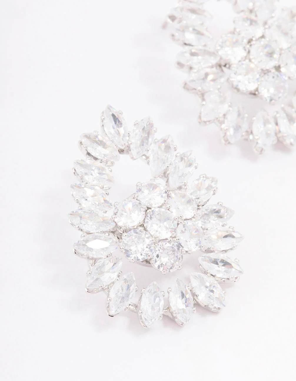 Silver Cubic Zirconia Statement Oval Stud Earrings - Image 2