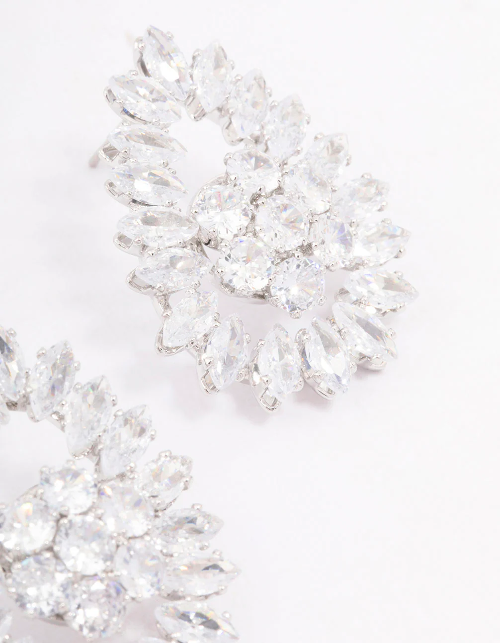 Silver Cubic Zirconia Statement Oval Stud Earrings - Image 3