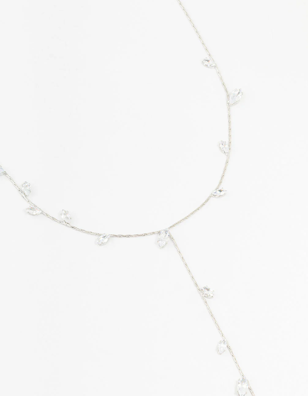 Silver Cubic Zirconia Vine Leaf Y-Necklace
