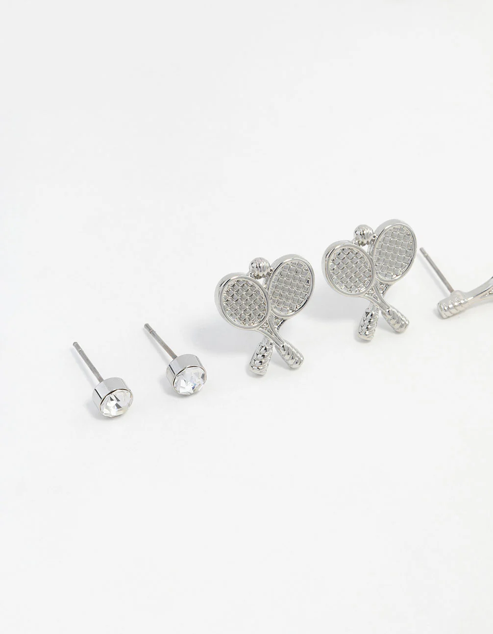Silver Diamante Tennis Racket Stud Earring Pack - Image 2