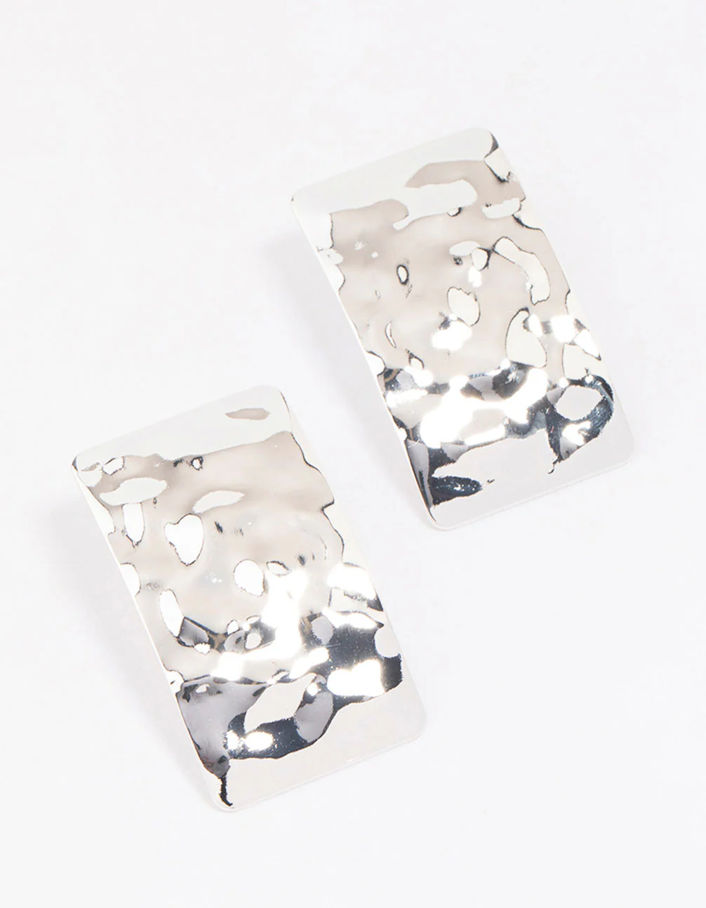 Silver Hammered Rectangular Stud Earrings