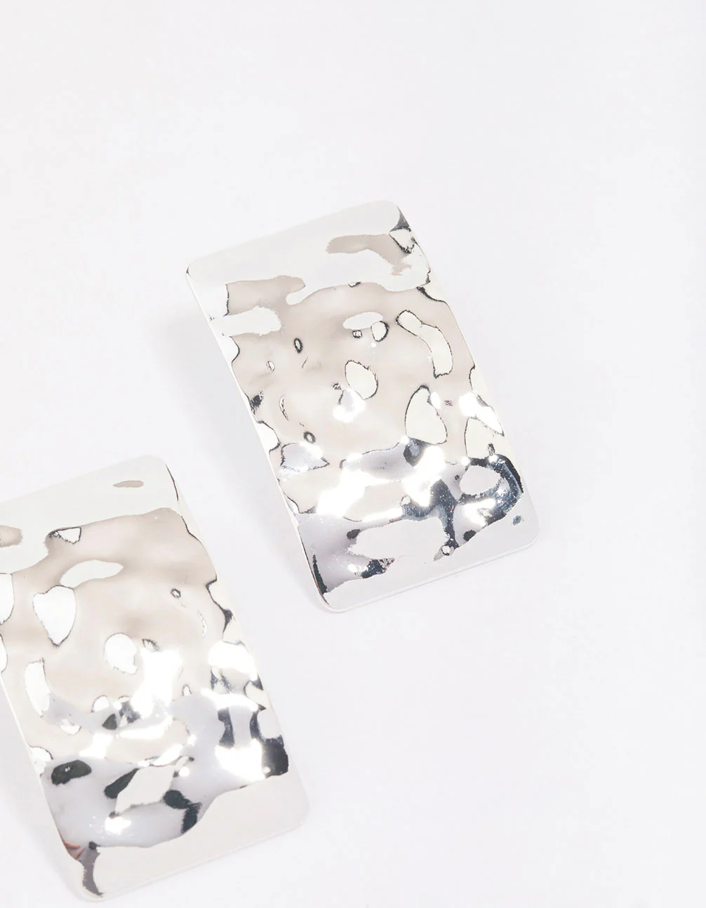 Silver Hammered Rectangular Stud Earrings - Image 3