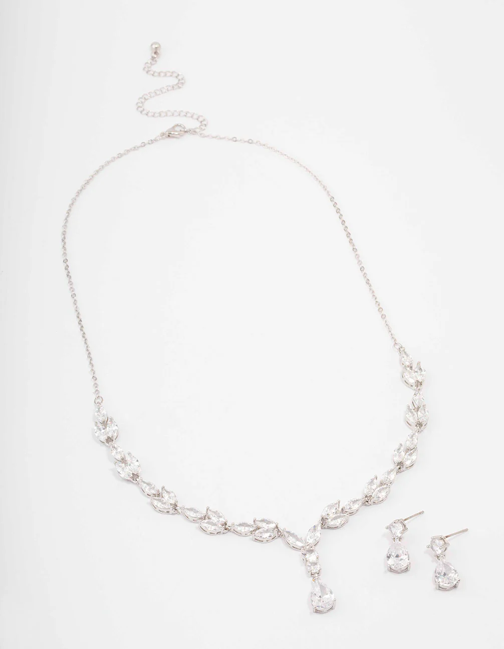 Silver Marquise Pear Necklace & Drop Earring Set - Image 2