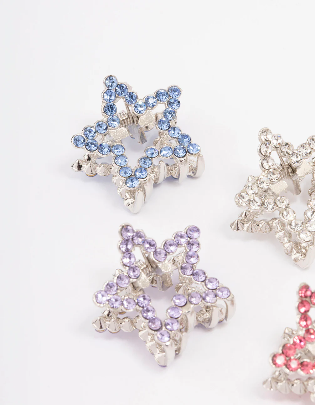 Silver Mini Diamante Star Hair Claw Clip 4-Pack - Image 3