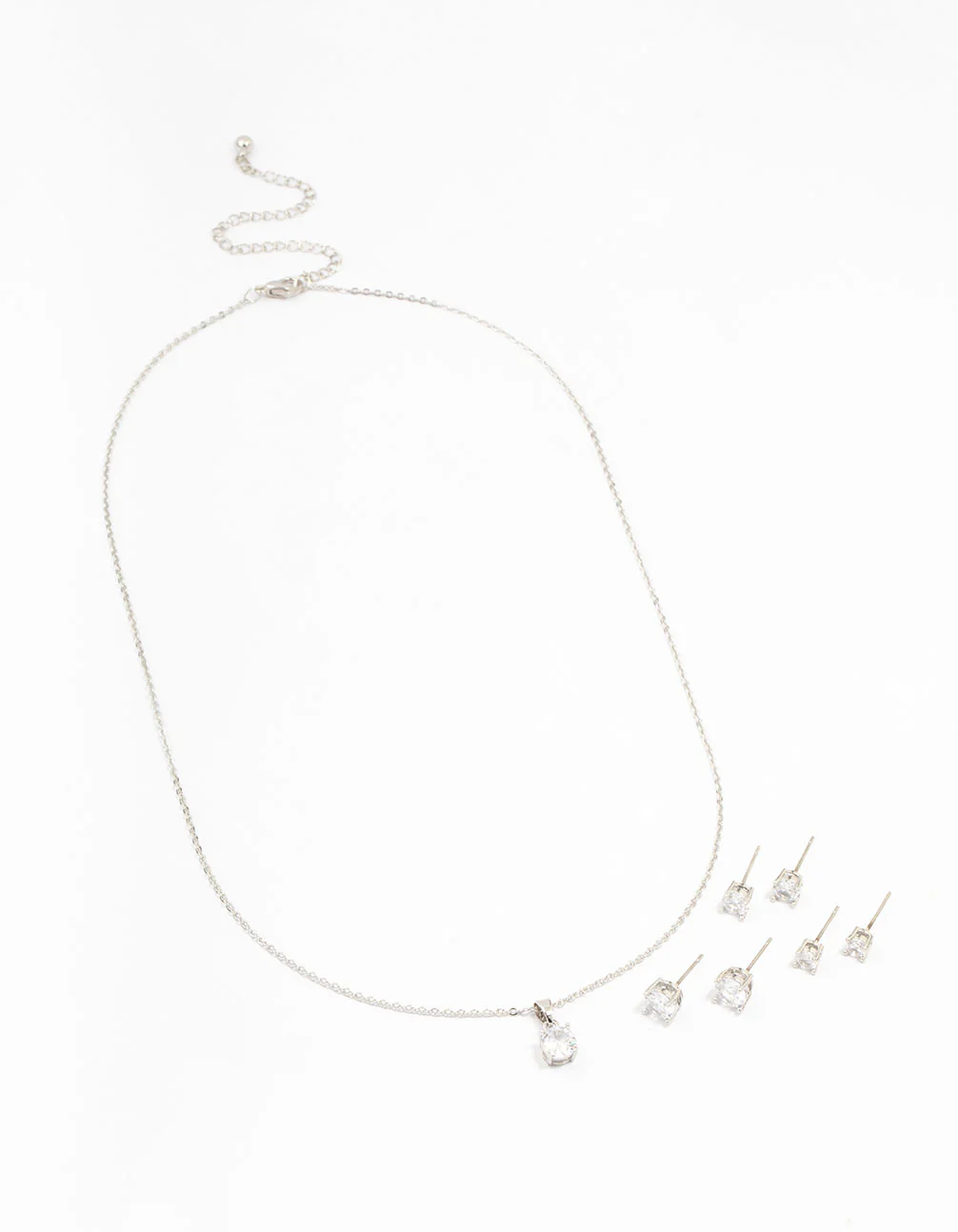 Silver Multiple Cubic Zirconia 6-Pack Stud Earrings & Necklace Set - Image 2