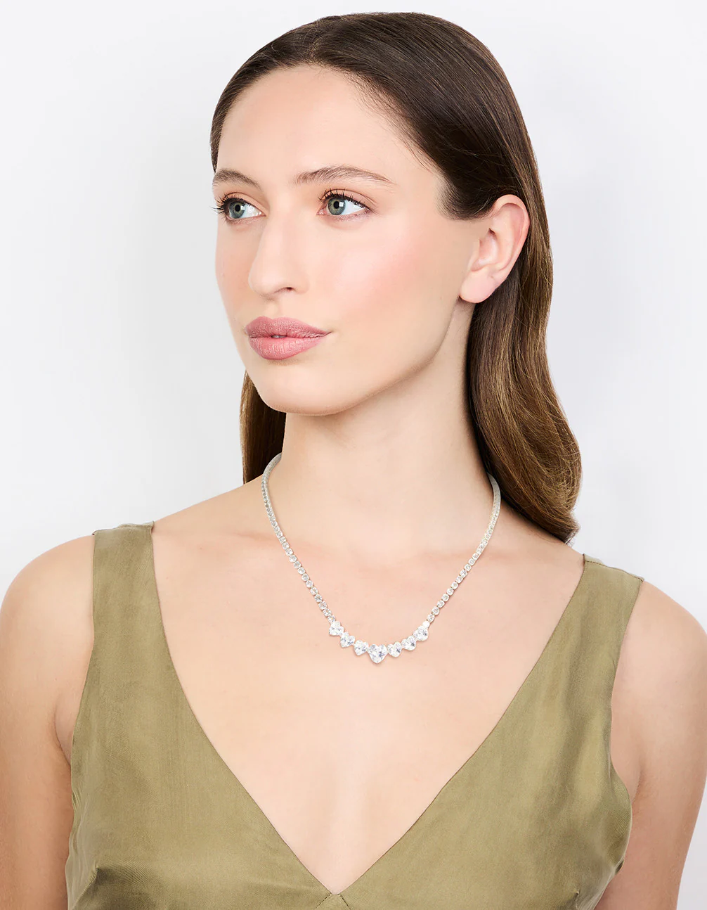 Silver Cubic Zirconia Graduating Heart Necklace - Image 3