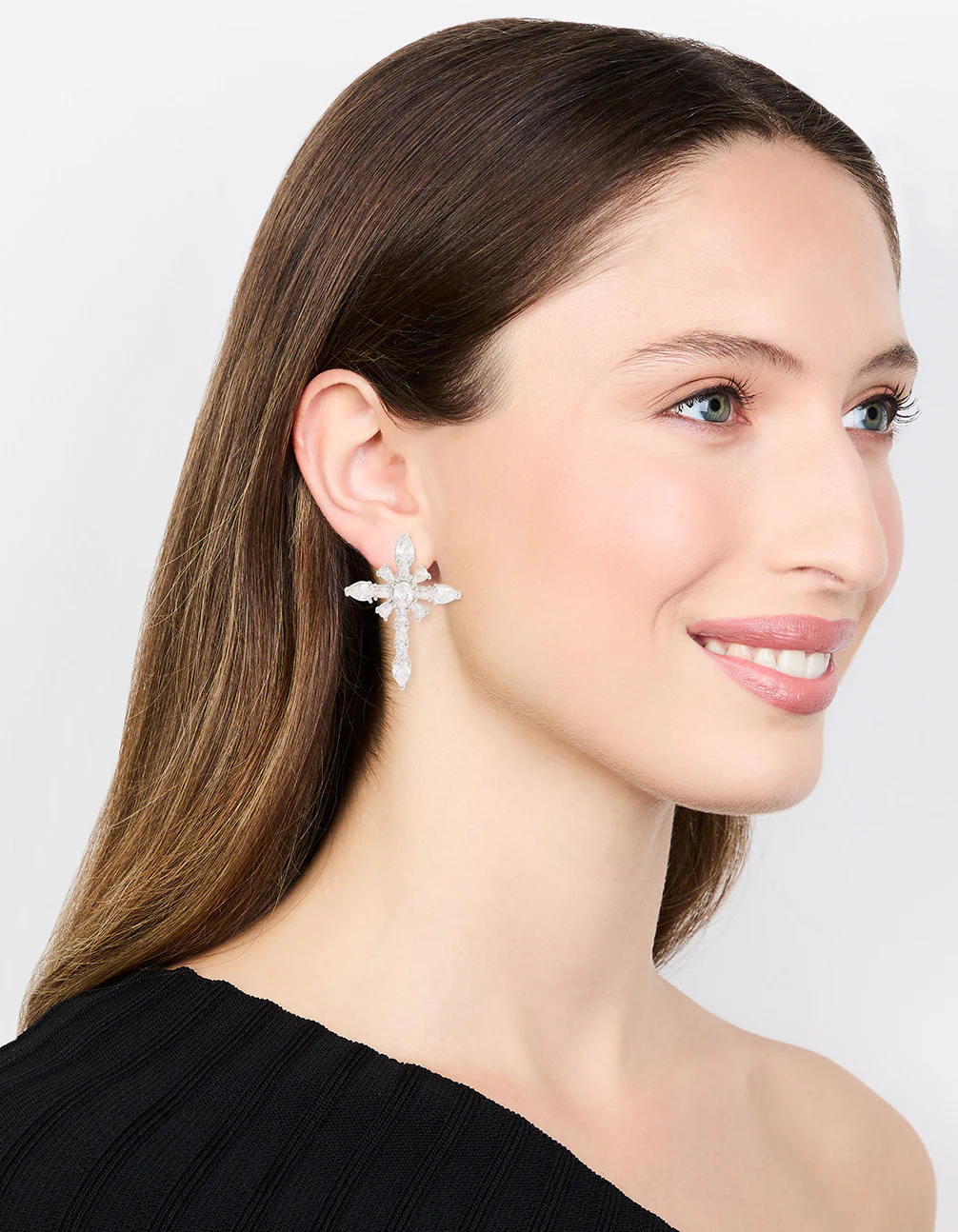 Silver Plated Cubic Zirconia Star Cross Stud Earrings - Image 3